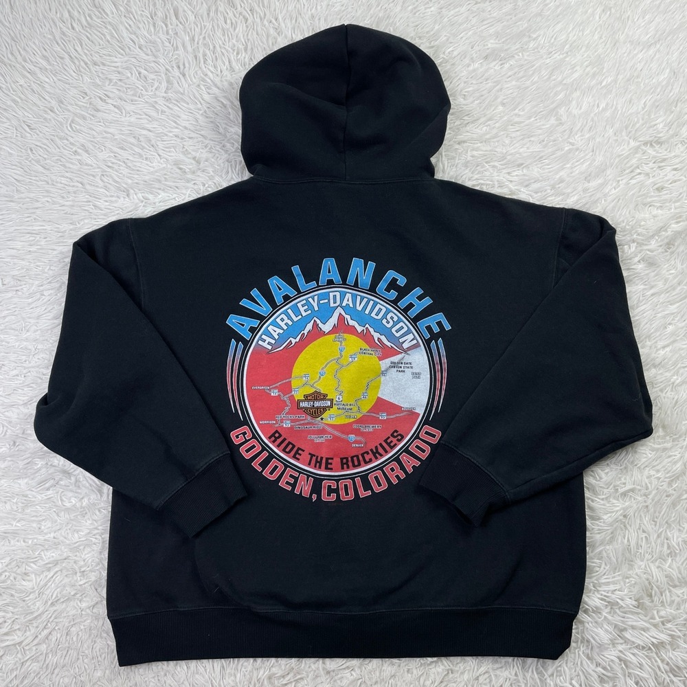 Harley Davidson Sweater Mens XL Black Full Zip Hoodie Avalanche Golden Colorado - Picture 5 of 13